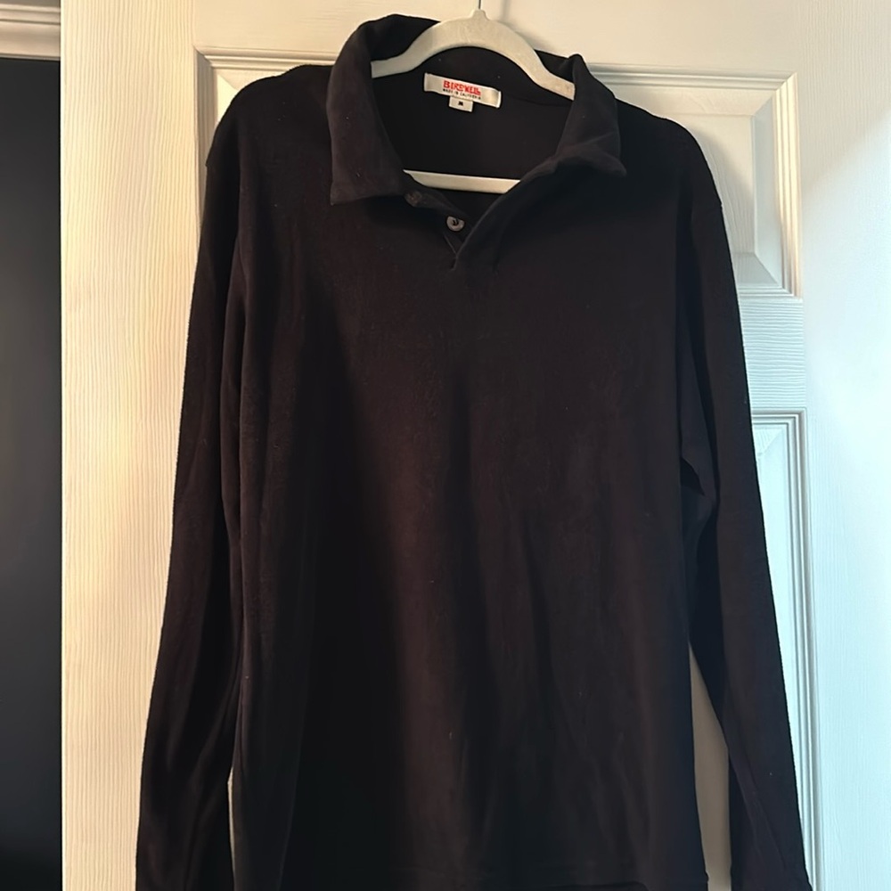 Birdwell Black Terricloth Men's Long Sleeve Polo Shirt